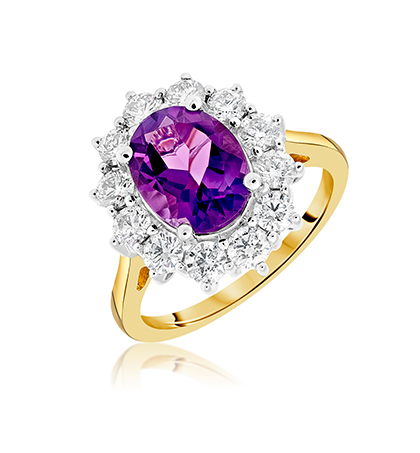Universal Jewels 14K Yellow Gold Plated 6.78 Ct Genuine Amethyst 925 Sterling Silver Cluster Ring