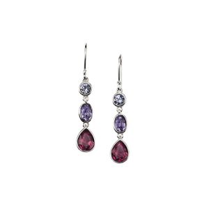 Silver multi swarovski crystal three drop earrings