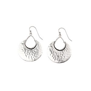 Silver hammered finish crescent drop earrings