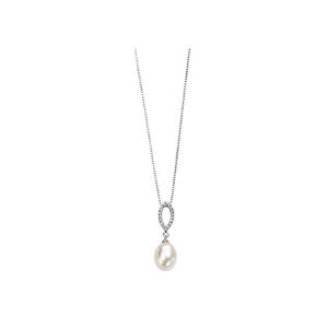 Silver round zirconia and white pearl marquise pendant