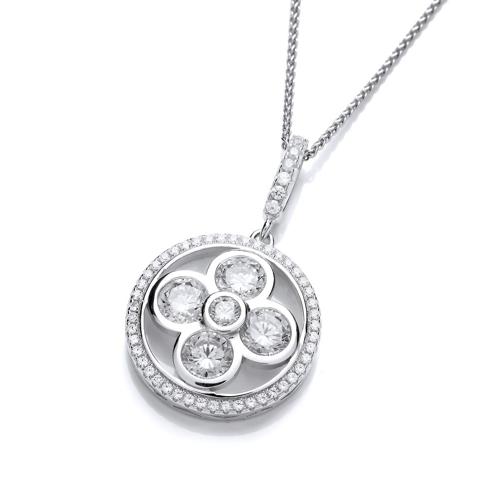 Silver and cubic zirconia 4 leaf clover pendant | McGowans Jewellers